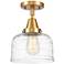 Caden Bell 8" LED Flush Mount - Satin Gold - Clear Deco Swirl Shade