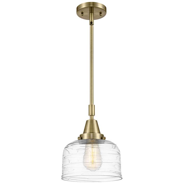 Image 1 Caden Bell 8" Wide Antique Brass Stem Hung Mini Pendant w/ Deco Swirl