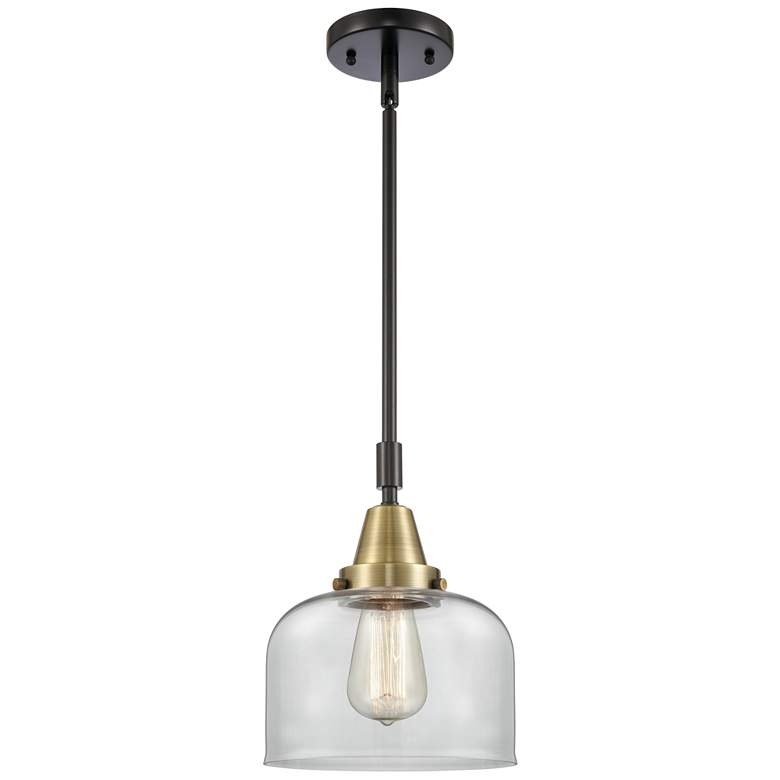 Image 1 Caden Bell 8" Wide Black Brass Stem Hung Mini Pendant w/ Clear Shade