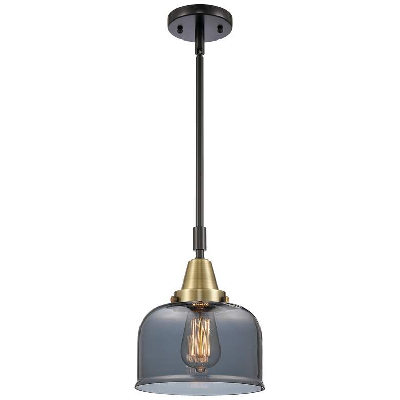 Image 1 Caden Bell 8" Wide Black Brass Stem Hung Mini Pendant w/ Plated Smoke