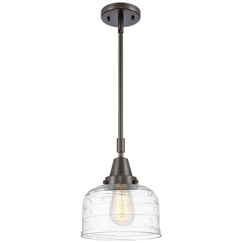 Image 1 Caden Bell 8" Wide Bronze Stem Hung Mini Pendant w/ Deco Swirl Shade