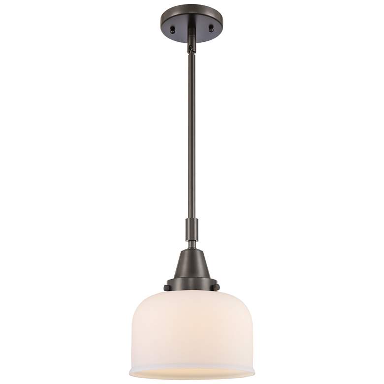 Image 1 Caden Bell 8" Wide Bronze Stem Hung Mini Pendant w/ Matte White Shade
