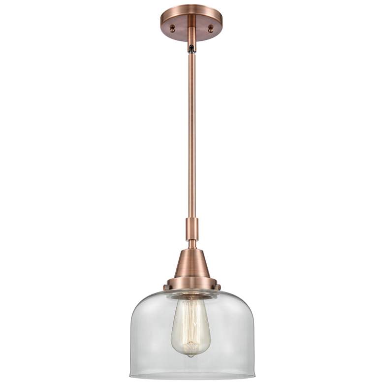 Image 1 Caden Bell 8" Wide Copper Stem Hung Mini Pendant w/ Clear Shade