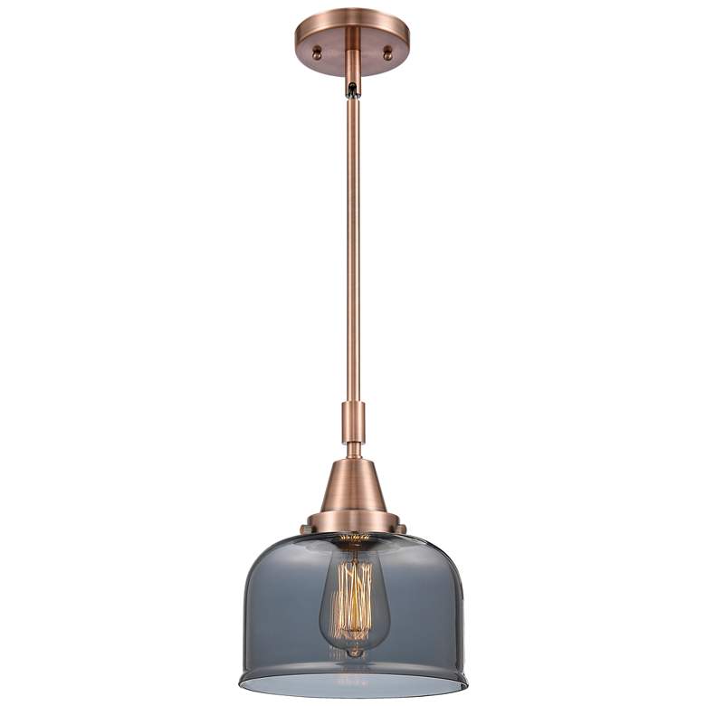 Image 1 Caden Bell 8" Wide Copper Stem Hung Mini Pendant w/ Plated Smoke Shade