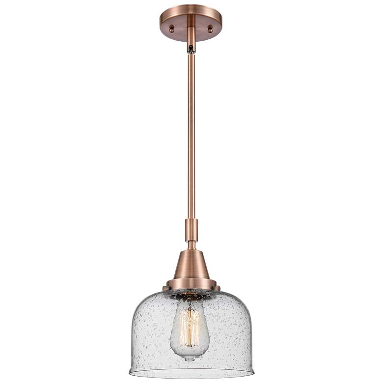 Image 1 Caden Bell 8" Wide Copper Stem Hung Mini Pendant w/ Seedy Shade