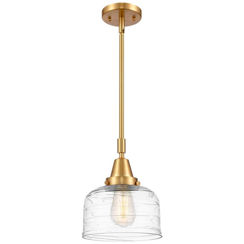 Image 1 Caden Bell 8" Wide Gold Stem Hung Mini Pendant w/ Deco Swirl Shade