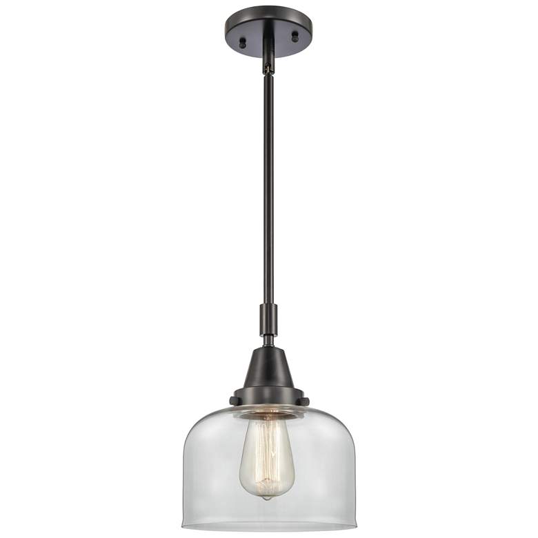 Image 1 Caden Bell 8" Wide Matte Black Stem Hung Mini Pendant w/ Clear Shade