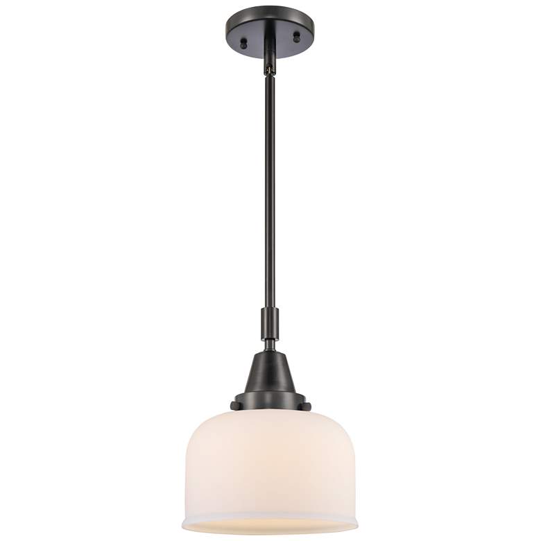 Image 1 Caden Bell 8" Wide Matte Black Stem Hung Mini Pendant w/ Matte White S