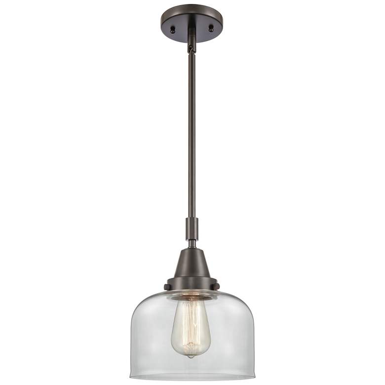 Image 1 Caden Bell 8" Wide Oil Rubbed Bronze Stem Hung Mini Pendant w/ Clear S