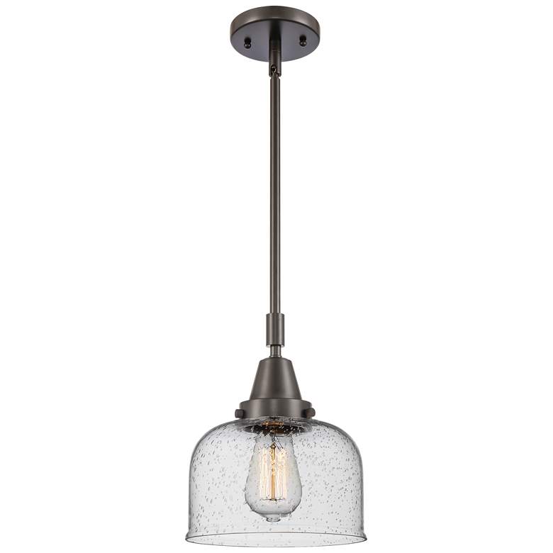 Image 1 Caden Bell 8" Wide Oil Rubbed Bronze Stem Hung Mini Pendant w/ Seedy S