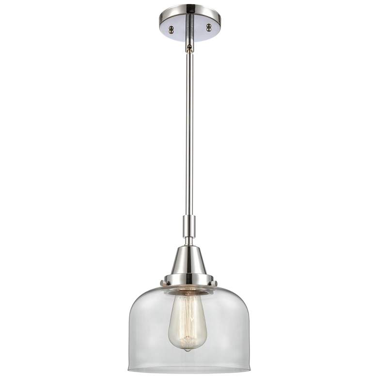 Image 1 Caden Bell 8" Wide Polished Chrome Stem Hung Mini Pendant w/ Clear Sha