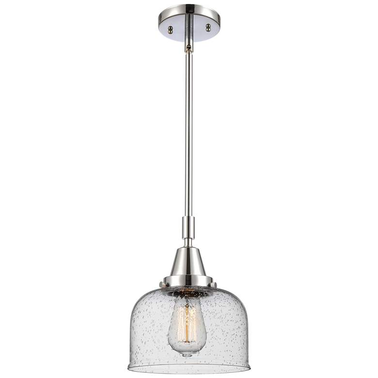 Image 1 Caden Bell 8" Wide Polished Chrome Stem Hung Mini Pendant w/ Seedy Sha