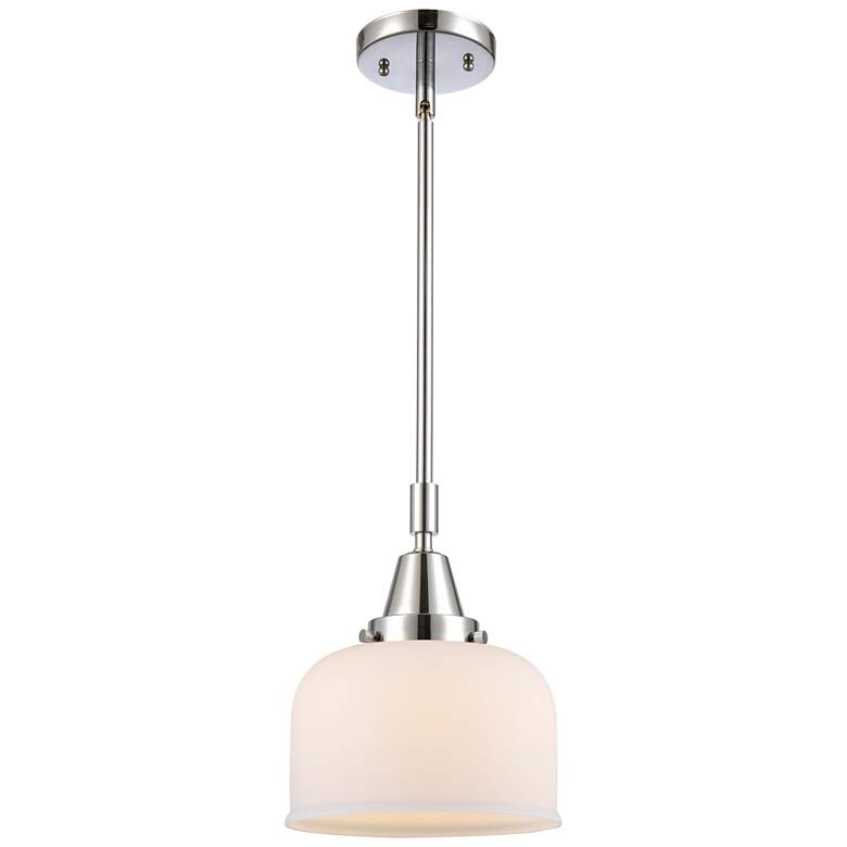 Image 1 Caden Bell 8" Wide Polished Chrome Stem Hung Mini Pendant w/ White Sha