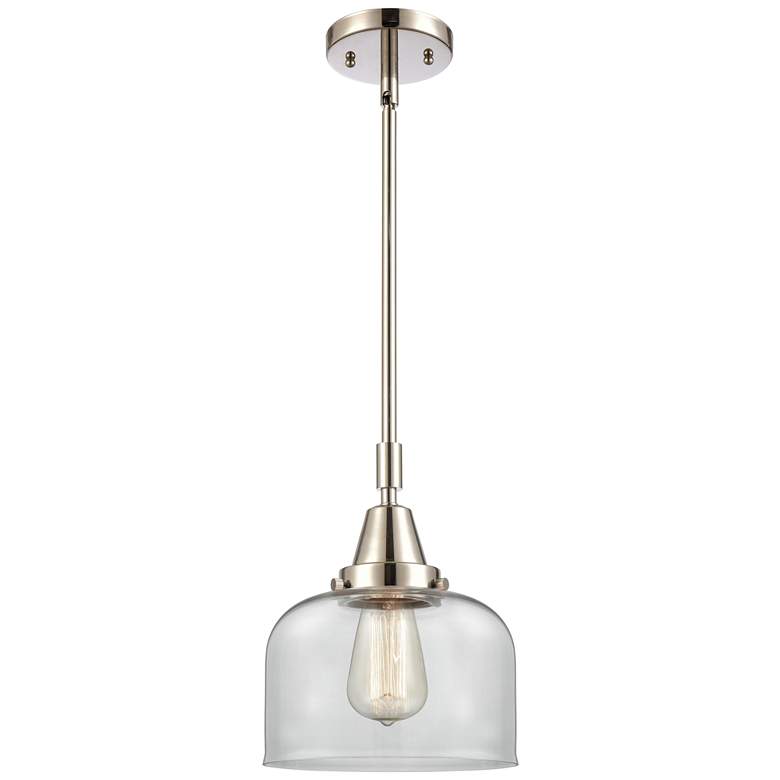 Image 1 Caden Bell 8" Wide Polished Nickel Stem Hung Mini Pendant w/ Clear Sha