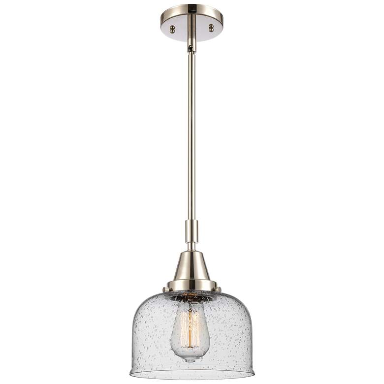 Image 1 Caden Bell 8" Wide Polished Nickel Stem Hung Mini Pendant w/ Seedy Sha