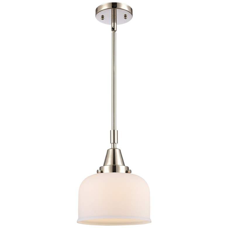 Image 1 Caden Bell 8 inch Wide Polished Nickel Stem Hung Mini Pendant w/ White Sha