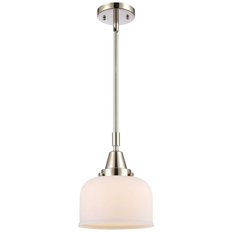 Image 1 Caden Bell 8" Wide Polished Nickel Stem Hung Mini Pendant w/ White Sha