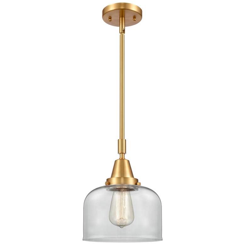 Image 1 Caden Bell 8" Wide Satin Gold Stem Hung Mini Pendant w/ Clear Shade