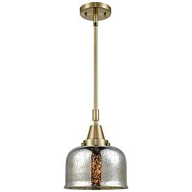 Image1 of Caden Bell 8"W Antique Brass Stem Hung Mini Pendant w/ Mercury Shade
