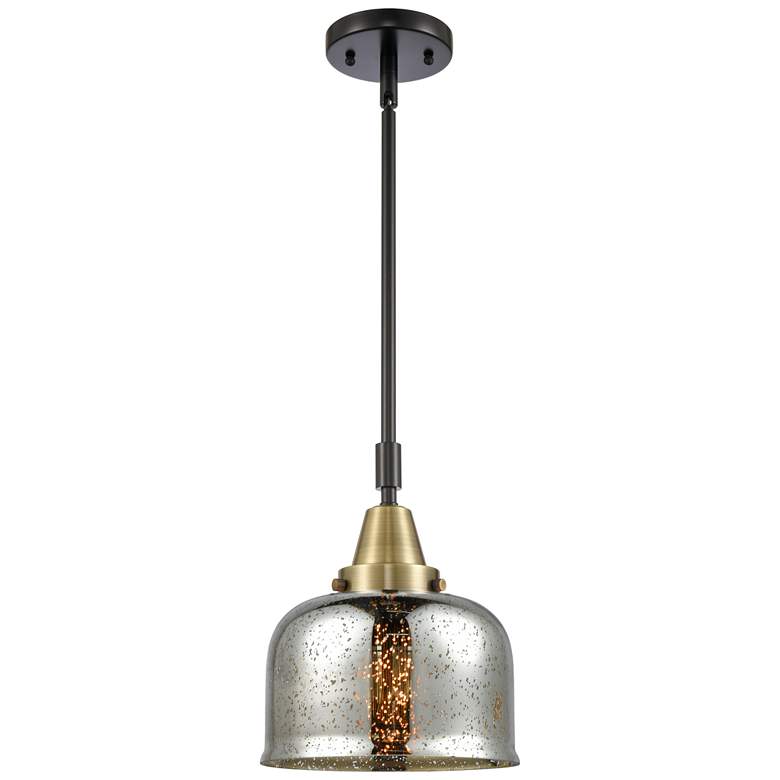 Image 1 Caden Bell 8"W Black Brass Stem Hung Mini Pendant w/ Mercury Shade