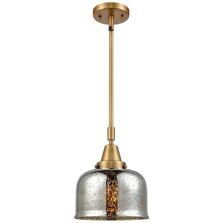 Image 1 Caden Bell 8"W Brushed Brass Stem Hung Mini Pendant w/ Mercury Shade