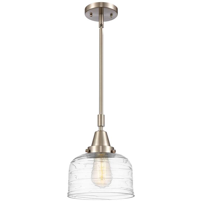 Image 1 Caden Bell 8"W Brushed Nickel Stem Hung Mini Pendant w/ Deco Swirl Sha