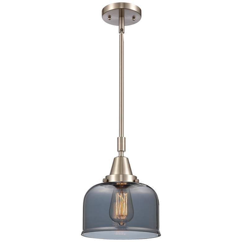 Image 1 Caden Bell 8"W Brushed Nickel Stem Hung Mini Pendant w/ Smoke Shade