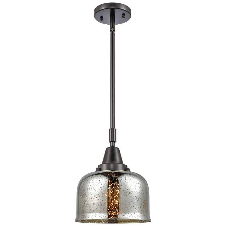 Image 1 Caden Bell 8"W Matte Black Stem Hung Mini Pendant w/ Mercury Shade
