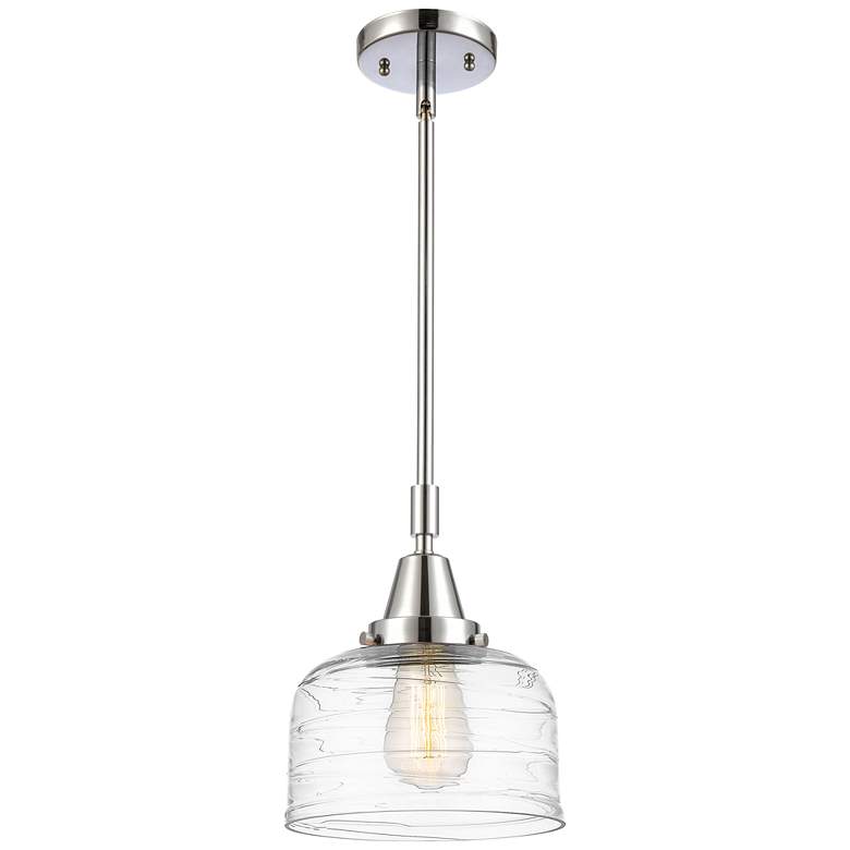 Image 1 Caden Bell 8"W Polished Chrome Stem Hung Mini Pendant w/ Deco Swirl Sh
