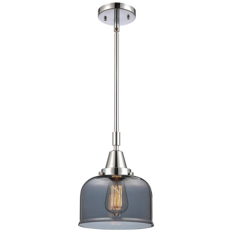 Image 1 Caden Bell 8"W Polished Chrome Stem Hung Mini Pendant w/ Plated Smoke