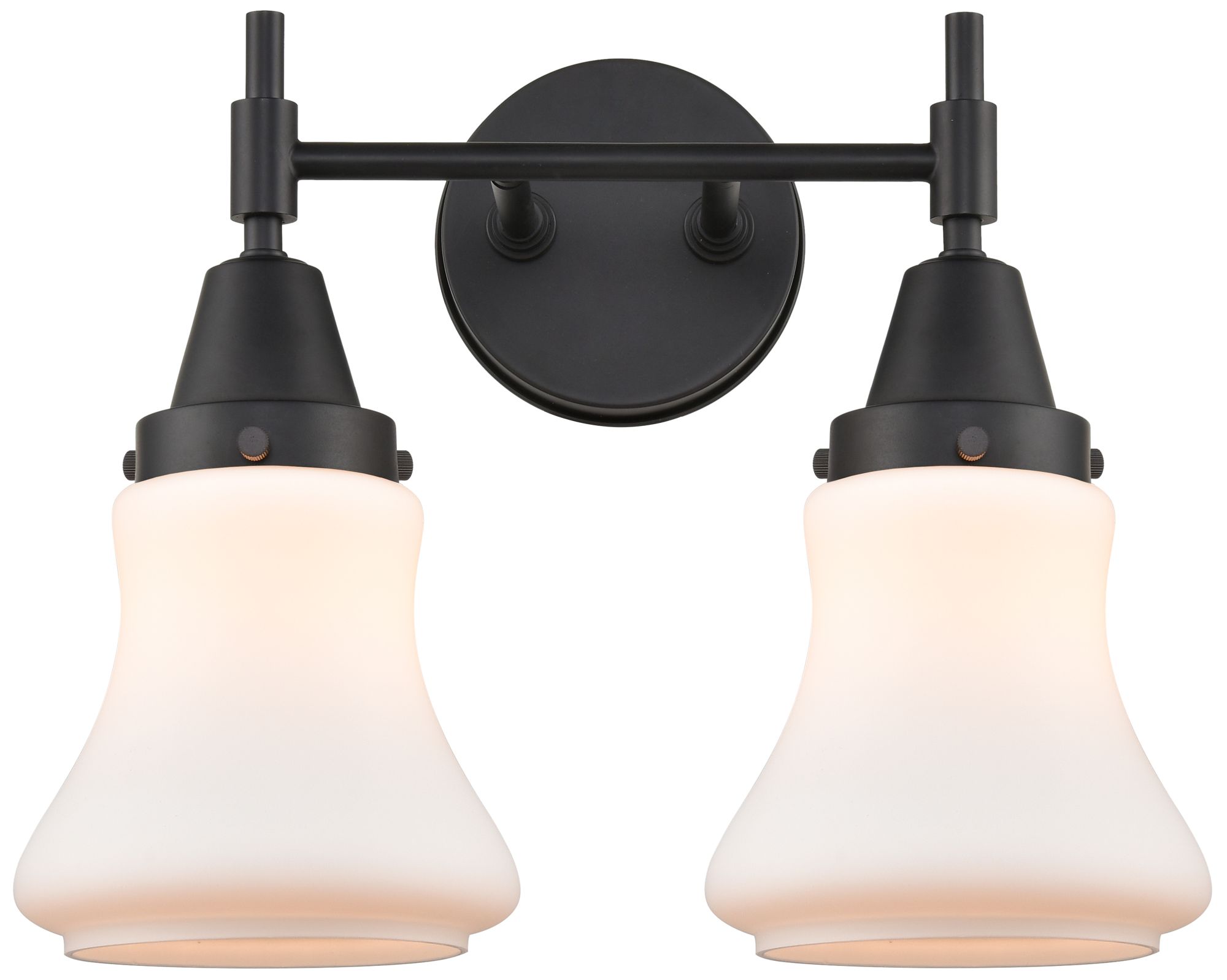 Caden Bellmont 15"W 2 Light Matte Black Bath Vanity Light w/ White Sha