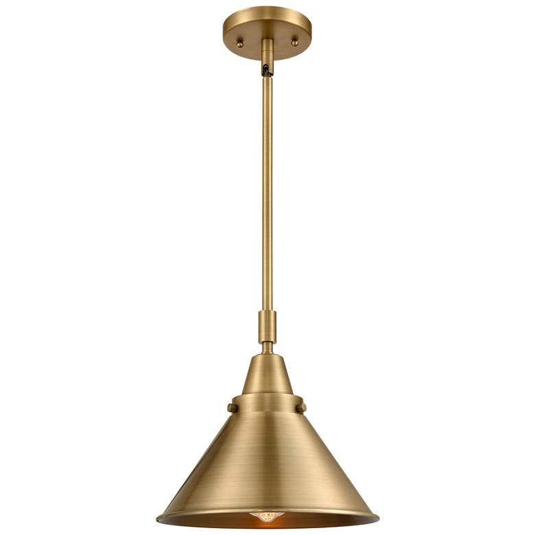Image 1 Caden Briarcliff 10"W Brushed Brass Stem Mini Pendant w/ Brass Shade