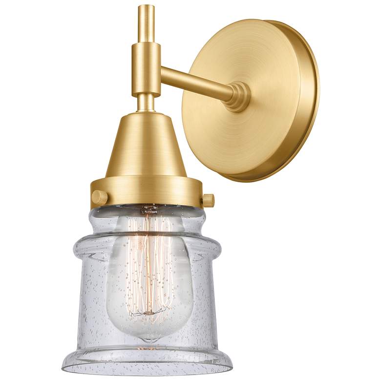 Image 1 Caden Canton 10.75" High Satin Gold Sconce w/ Seedy Shade