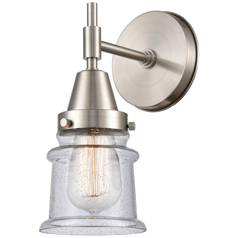 Image 1 Caden Canton 10.75" High Satin Nickel Sconce w/ Seedy Shade