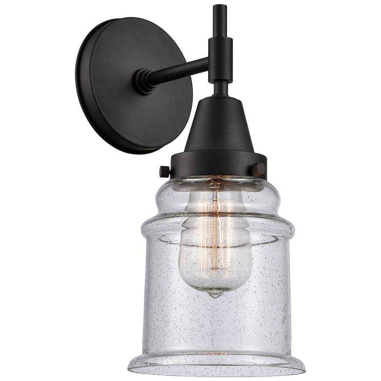Image 1 Caden Canton 12.5" High Matte Black Sconce w/ Seedy Shade