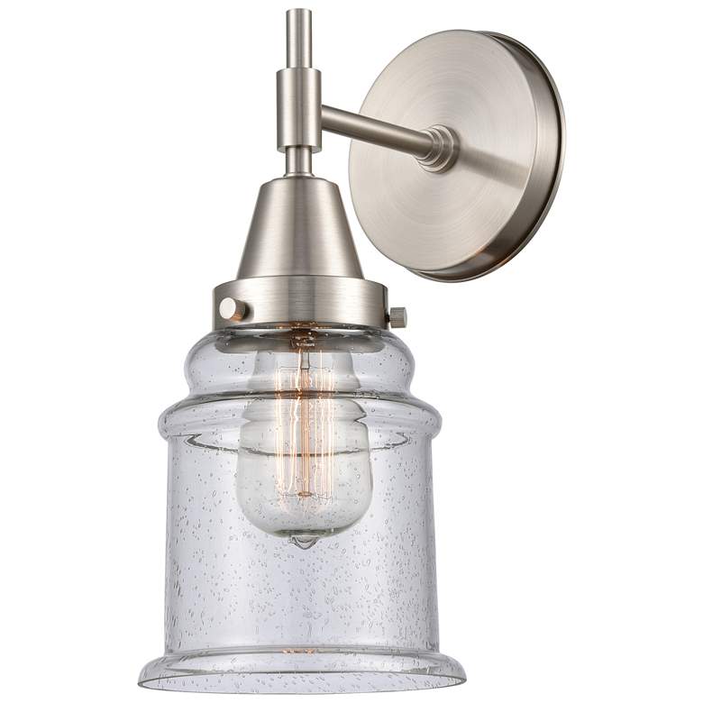 Image 1 Caden Canton 12.5" High Satin Nickel Sconce w/ Seedy Shade