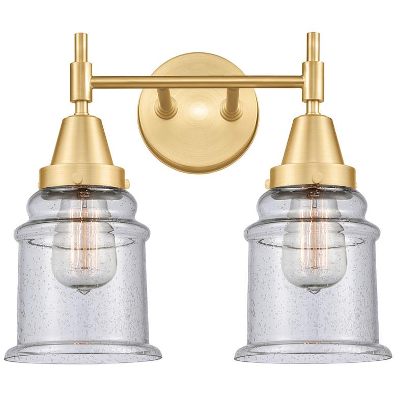 Image 1 Caden Canton 15" Wide 2 Light Satin Gold Bath Vanity Light w/ Seedy Sh
