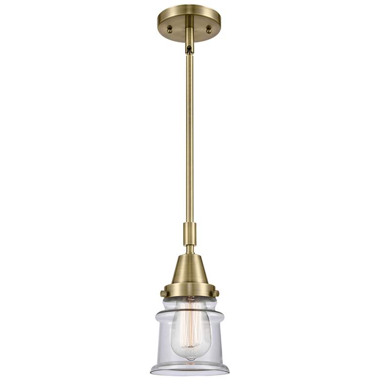 Image 1 Caden Canton 6.5" Wide Antique Brass Stem Hung Mini Pendant w/ Clear S
