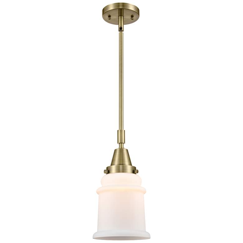 Image 1 Caden Canton 6.5" Wide Antique Brass Stem Hung Mini Pendant w/ White S