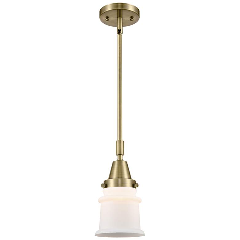 Image 1 Caden Canton 6.5" Wide Antique Brass Stem Hung Mini Pendant w/ White S