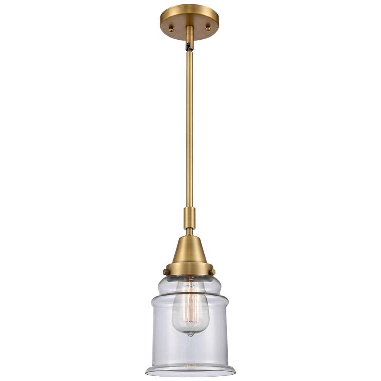 Image 1 Caden Canton 6.5" Wide Brushed Brass Stem Hung Mini Pendant w/ Clear S