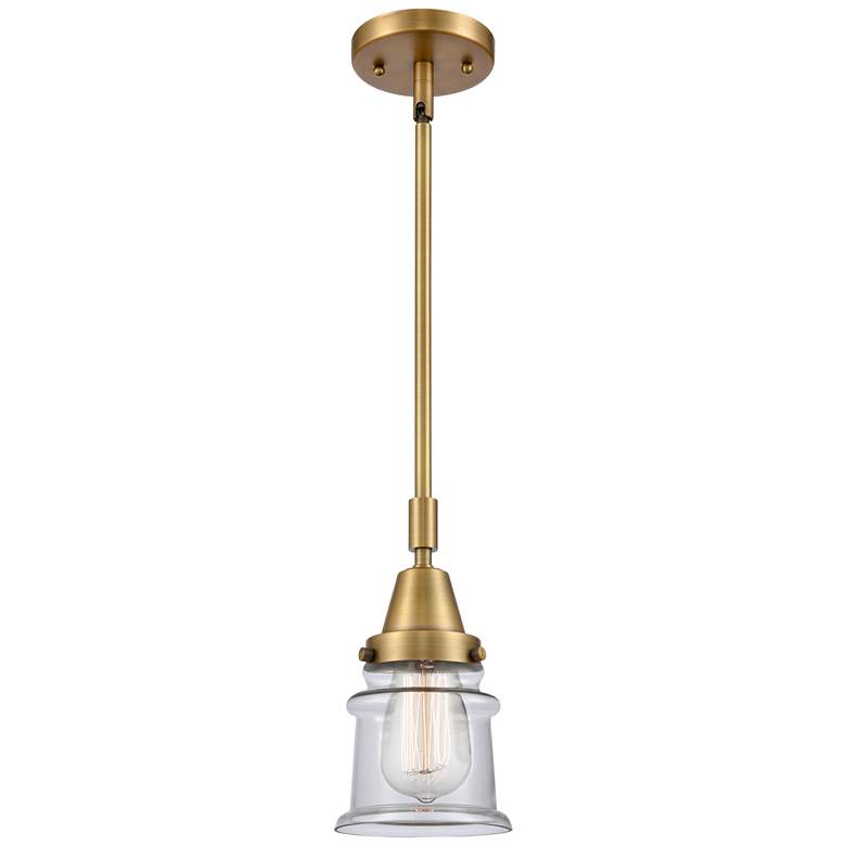Image 1 Caden Canton 6.5" Wide Brushed Brass Stem Hung Mini Pendant w/ Clear S