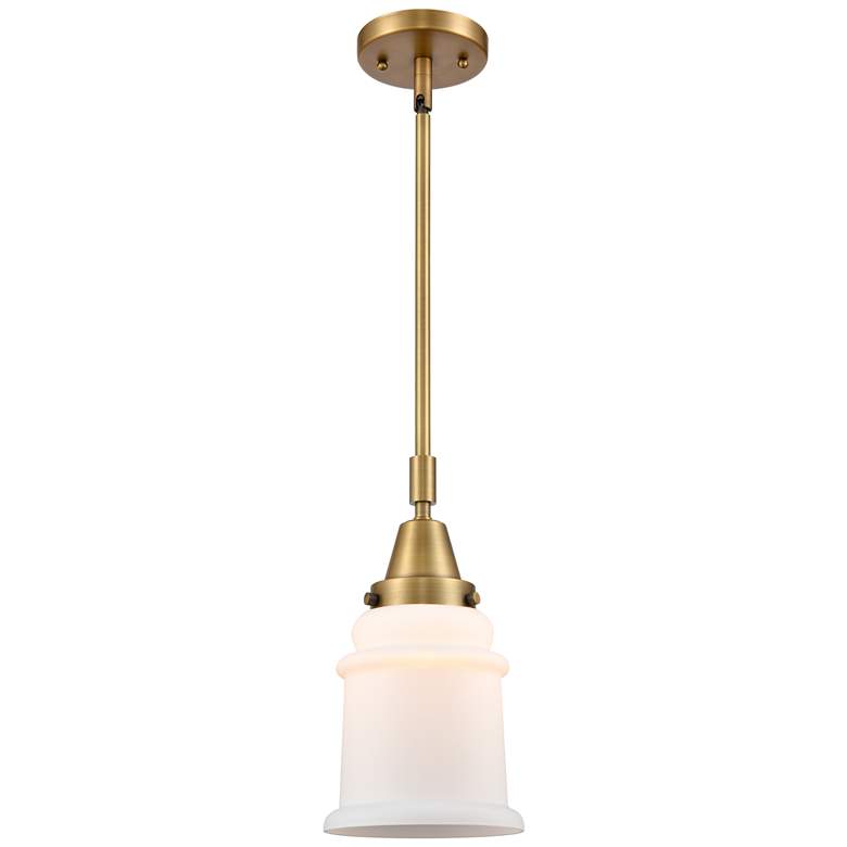 Image 1 Caden Canton 6.5" Wide Brushed Brass Stem Hung Mini Pendant w/ White S