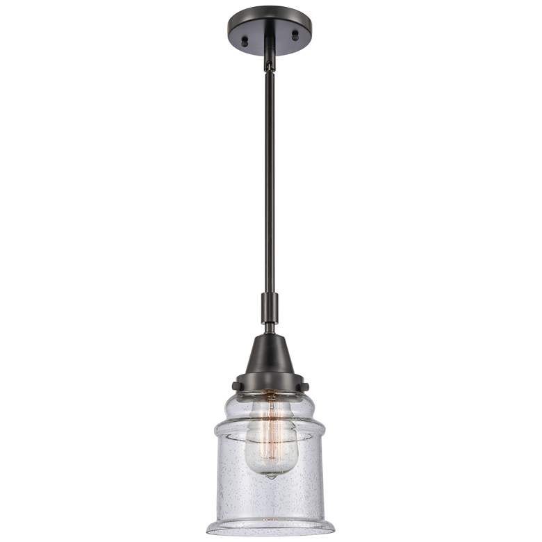 Image 1 Caden Canton 6.5" Wide Matte Black Stem Hung Mini Pendant w/ Seedy Sha