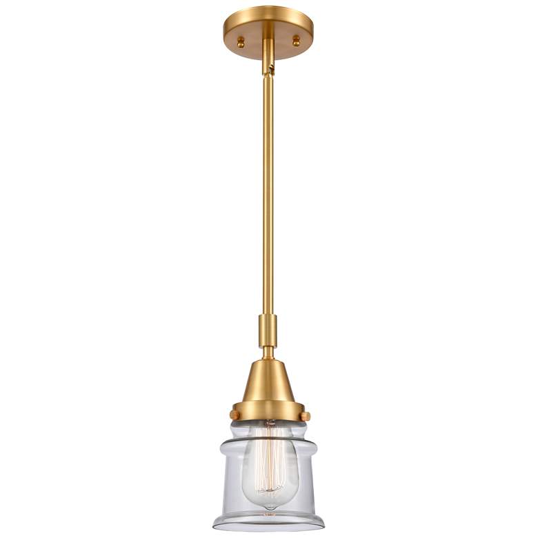 Image 1 Caden Canton 6.5" Wide Satin Gold Stem Hung Mini Pendant w/ Clear Shad