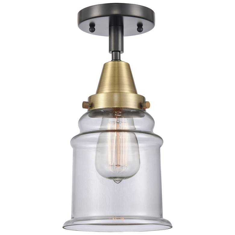 Image 1 Caden Canton 6" Wide Black Antique Brass Flush Mount With Clear Shade