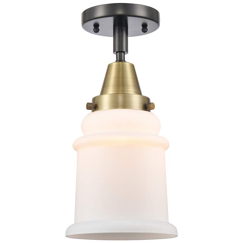 Image 1 Caden Canton 6" Wide Black Antique Brass Flush Mount With Matte White