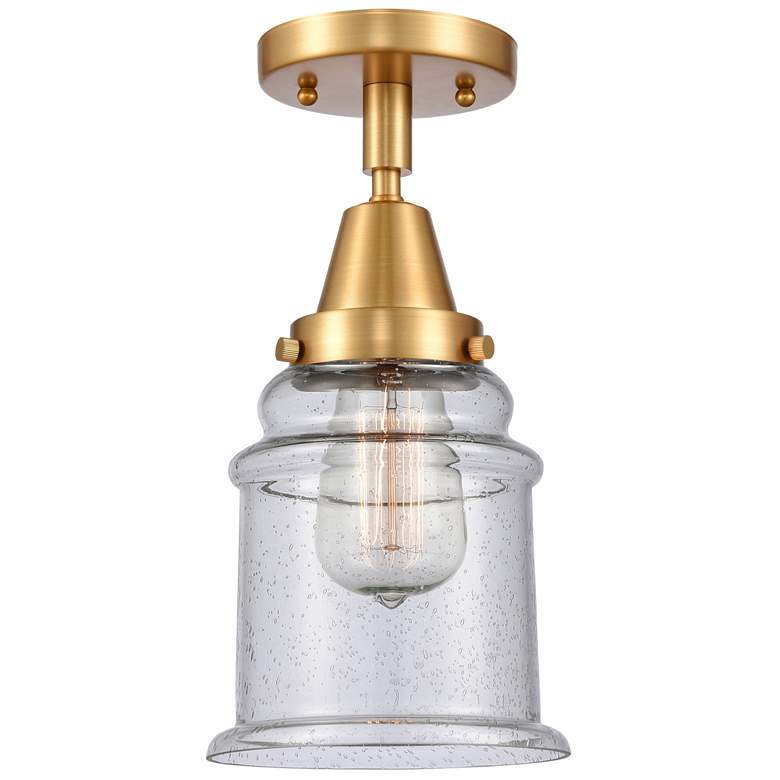 Image 1 Caden Canton 6" Wide Satin Gold Flush Mount With Seedy Shade