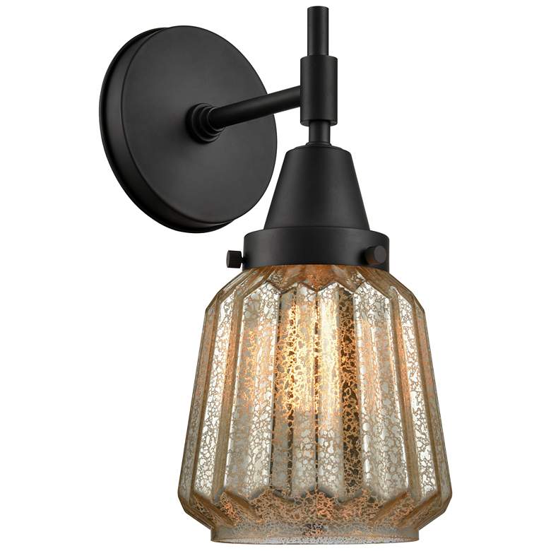 Image 1 Caden Chatham 12" High Matte Black Sconce w/ Mercury Shade