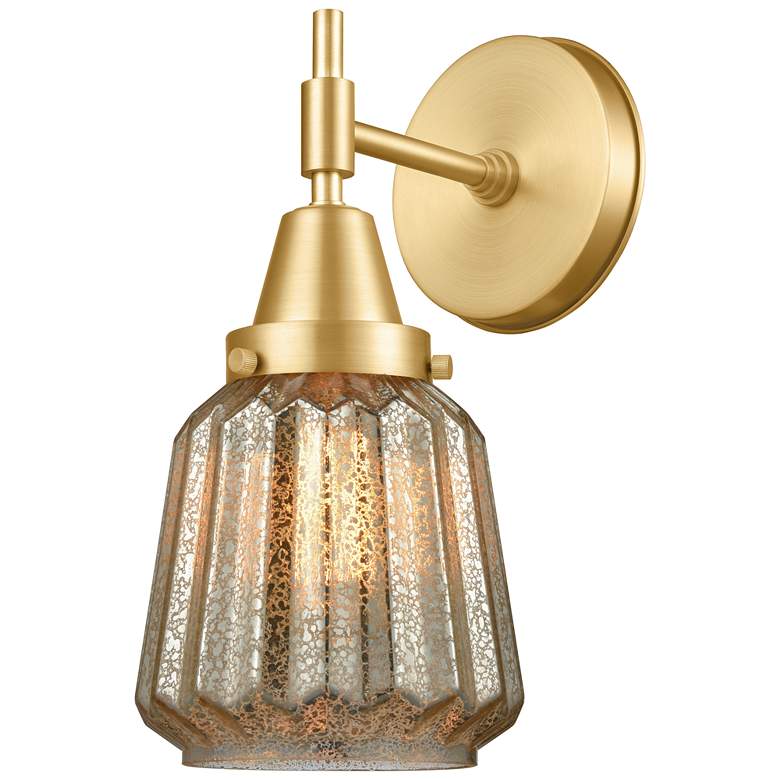 Image 1 Caden Chatham 12" High Satin Gold Sconce w/ Mercury Shade